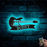 Custom Guitar Musical Instrument Metal Wall Art Led Lights, Custom Guitar Music Studio Metal Wall Sign, Music Guitar Lovers Metal Name Sign